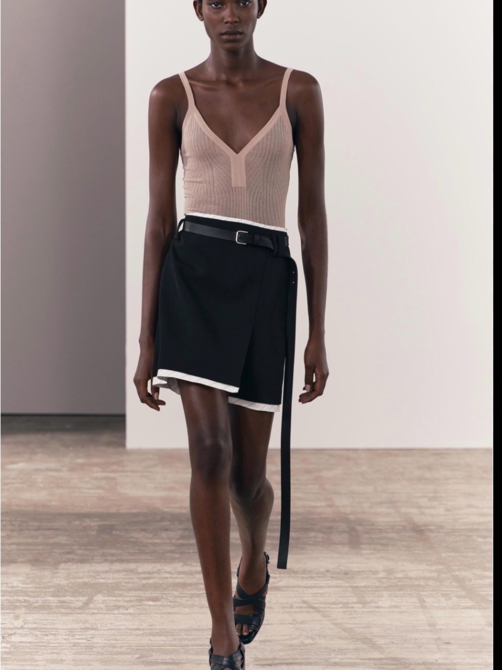 Zara Black Wrap Mini Skirt with White Trim